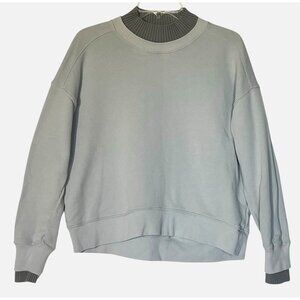 Reiss Gray Cotton Drop Shoulder Ribbed Mock Neck Sweatshirt Pullover